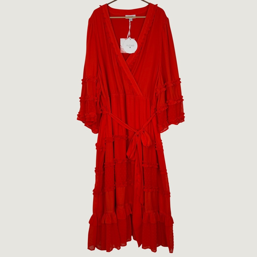 NEW Alexis X Target Red Swiss Dot Ruffle Maxi Dress 4X Plus Size Bell Sleeve